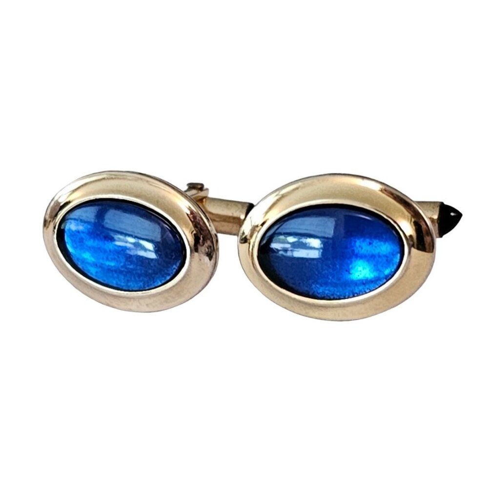 Correct Gold Tone Oval And Bullet Glass Cab Cufflinks, Signed L88